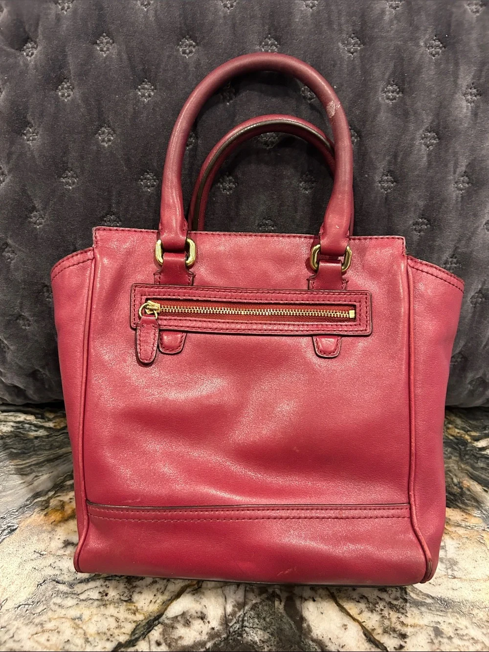 COACH Wine Leather Satchel with Tassel